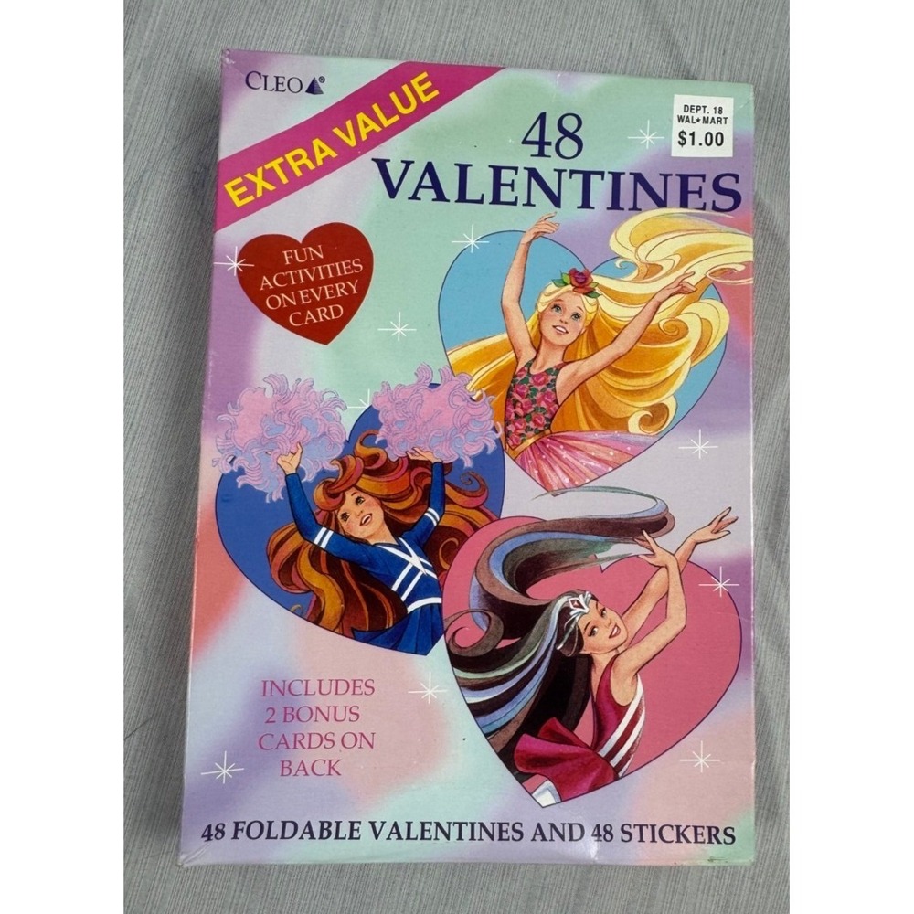 Cleo Vintage Valentines 48 Count Multicolor Retro 90s Stickers